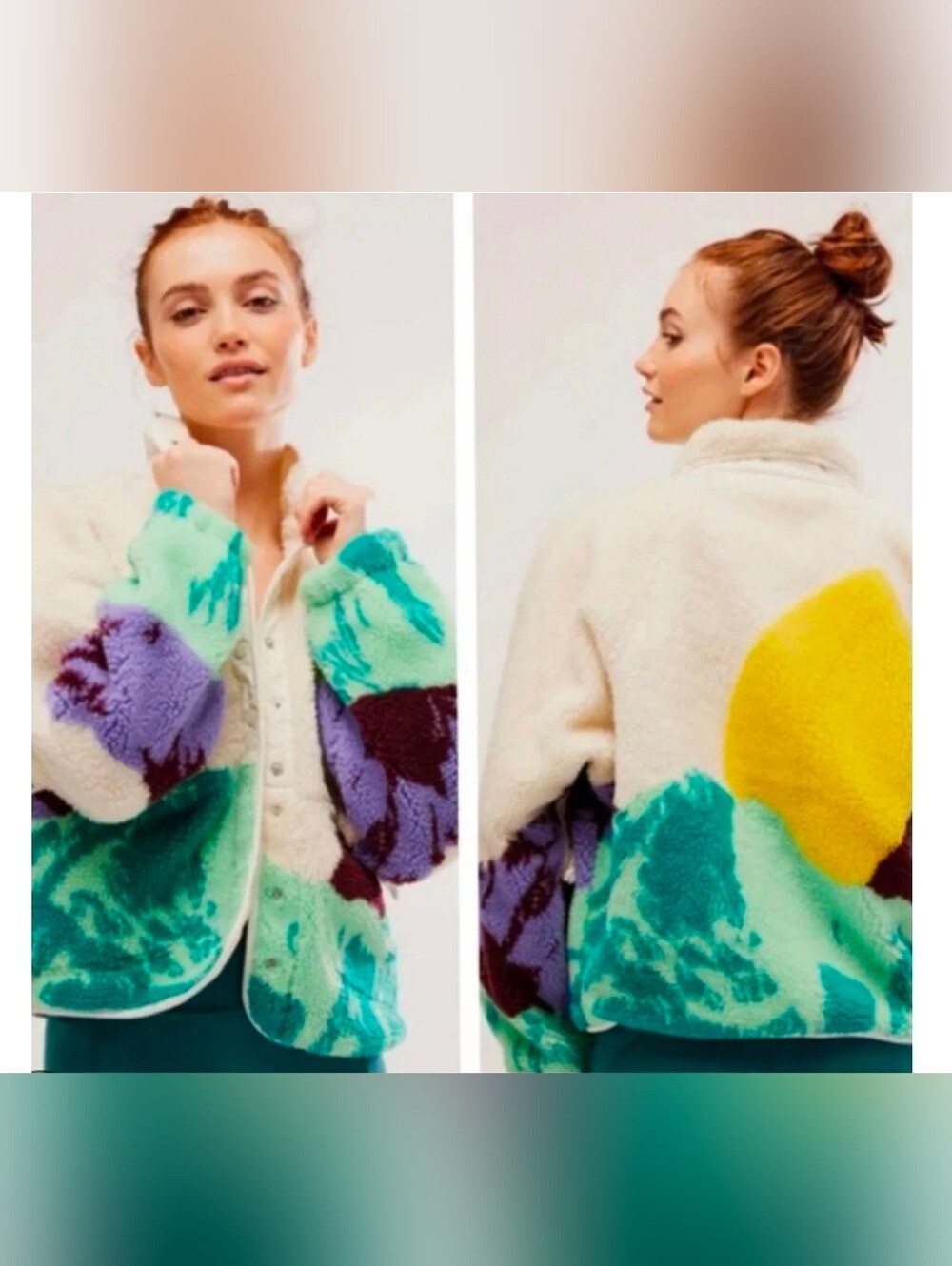 Free People Movement Printed Fleece Jacket. Oversized Large - Picture 2 of 10